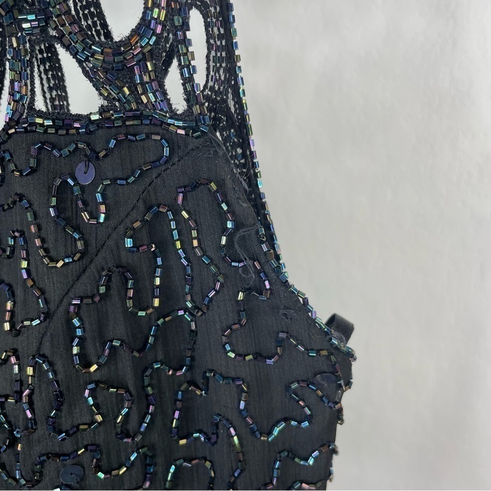 Vintage 90’s Sean Collection Black 100% Silk Beaded Cage Dress - Picture 10 of 14